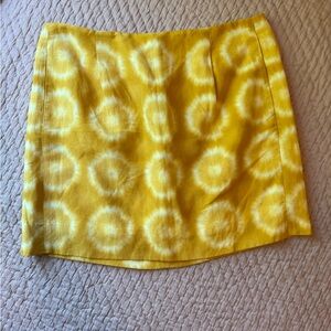 J. Crew Sunburst Yellow Mini Skirt, Linen and Silk Blend, Size 0, EUC